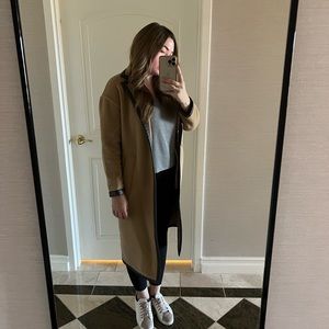 A.P.C tan and brown leather trim coat